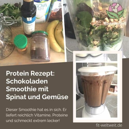 Leckeres After Workout Protein Rezept Schokoladen Smoothie mit Spinat und Gemüse