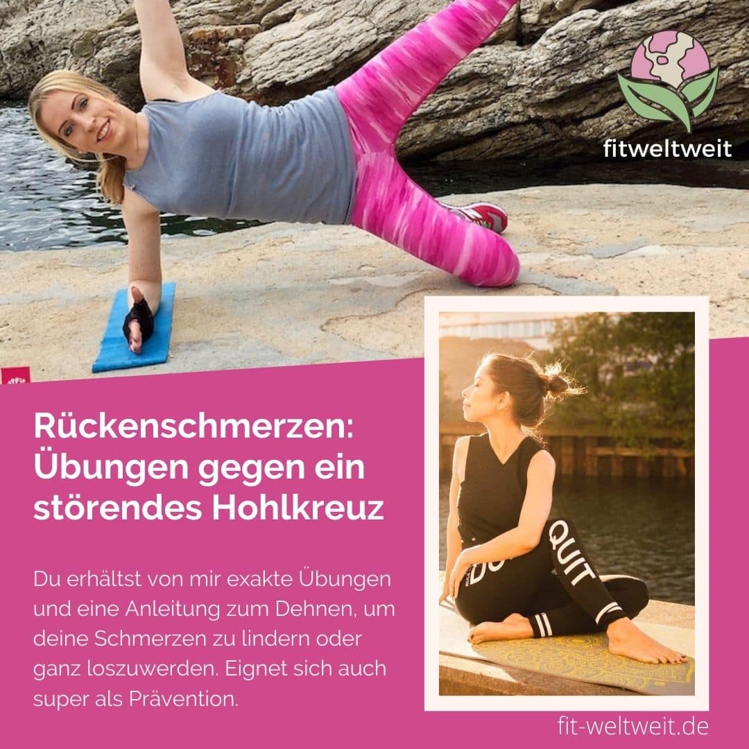 Rückenschmerzen Übungen gegen ein störendes Hohlkreuz #RÜCKENSCHMERZEN #ÜBUNGEN Heute gibt es für dich hilfreiche Rückenschmerzen Übungen, um das Hohlkreuz weg zu trainieren. Übungen, die dir weiterhelfen sollen, deine Hyperlordose und Rückenschmerzen zu verbessern und dazu gibt es mein Training. Du bekommst exakte Übungen und eine Anleitung zum Dehnen, um deine Schmerzen zu verbessern oder ganz loszuwerden.