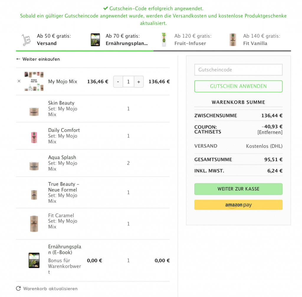 Natural Mojo Code und Rabatt Gutscheine 2019 (Werbung): 20 % Rabatt auf den gesamten Natural Mojo Shop mit dem Gutscheincode "FITWELTWEIT20", 30 % Rabatt auf alle Sets bei Natural Mojo mit dem Gutscheincode "CATHISETS" (April Special 30% Rabatt +gratis Skin Beauty Caps mit dem Code: CATHISKIN) und 50 % Rabatt (2 für 1) auf das Sweet Lover Set mit "CATHISWEET". Alle Infos zu den Natural Mojo Rabattcodes erhältst zu hier. Natural Mojo Code und Rabatt Gutscheine 2019 (Werbung): 20 % Rabatt auf den gesamten Natural Mojo Shop mit dem Gutscheincode "FITWELTWEIT20", 30 % Rabatt auf alle Sets bei Natural Mojo mit dem Gutscheincode "CATHISETS" (April Special 30% Rabatt +gratis Skin Beauty Caps mit dem Code: CATHISKIN) und 50 % Rabatt (2 für 1) auf das Sweet Lover Set mit "CATHISWEET". Alle Infos zu den Natural Mojo Rabattcodes erhältst zu hier.