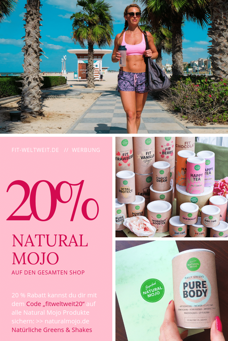 Natural Mojo Code und Rabatt Gutscheine 2019 (Werbung): 20 % Rabatt auf den gesamten Natural Mojo Shop mit dem Gutscheincode "FITWELTWEIT20", 30 % Rabatt auf alle Sets bei Natural Mojo mit dem Gutscheincode "CATHISETS" (April Special 30% Rabatt +gratis Skin Beauty Caps mit dem Code: CATHISKIN) und 50 % Rabatt (2 für 1) auf das Sweet Lover Set mit "CATHISWEET". Alle Infos zu den Natural Mojo Rabattcodes erhältst zu hier.