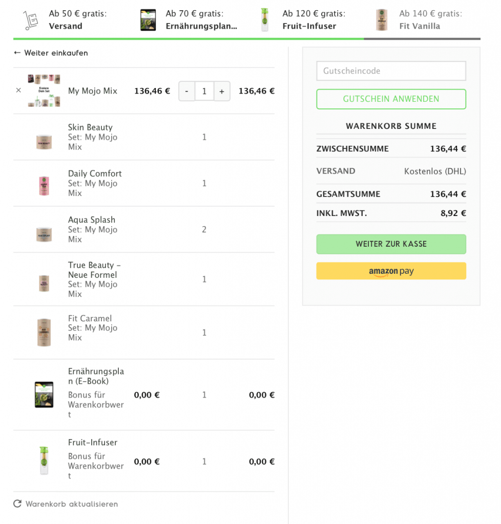 Natural Mojo Code und Rabatt Gutscheine 2019 (Werbung): 20 % Rabatt auf den gesamten Natural Mojo Shop mit dem Gutscheincode "FITWELTWEIT20", 30 % Rabatt auf alle Sets bei Natural Mojo mit dem Gutscheincode "CATHISETS" (April Special 30% Rabatt +gratis Skin Beauty Caps mit dem Code: CATHISKIN) und 50 % Rabatt (2 für 1) auf das Sweet Lover Set mit "CATHISWEET". Alle Infos zu den Natural Mojo Rabattcodes erhältst zu hier. Natural Mojo Code und Rabatt Gutscheine 2019 (Werbung): 20 % Rabatt auf den gesamten Natural Mojo Shop mit dem Gutscheincode "FITWELTWEIT20", 30 % Rabatt auf alle Sets bei Natural Mojo mit dem Gutscheincode "CATHISETS" (April Special 30% Rabatt +gratis Skin Beauty Caps mit dem Code: CATHISKIN) und 50 % Rabatt (2 für 1) auf das Sweet Lover Set mit "CATHISWEET". Alle Infos zu den Natural Mojo Rabattcodes erhältst zu hier.