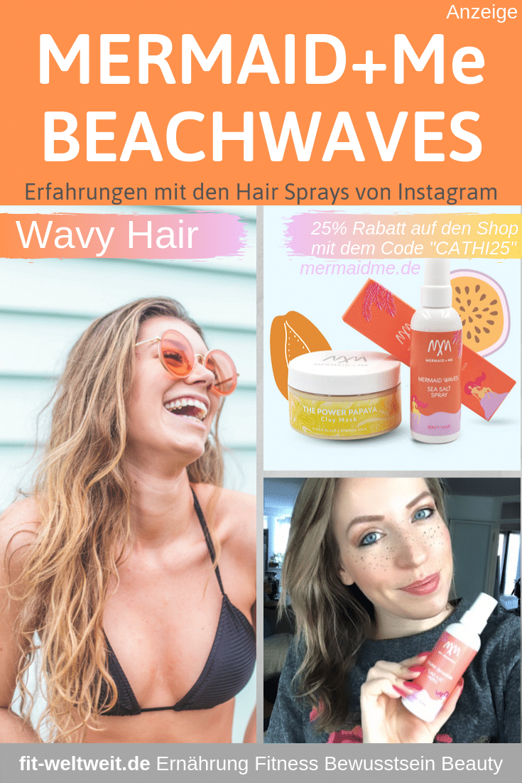 Mermaid and Me Hair Spray Erfahrungen: Wavy Hair SEA SALT Spray Wavy Hair  für Beach Waves (Werbung). Das  Mermaid Waves SEA SALT SPRAY für Wavy Hair (alle Mermaid+Me Hair Sprays). Nutze den Code "CATHI25" und du bekommst 25% Rabatt auf den gesamten Shop, alle Sets und alle Produkte.