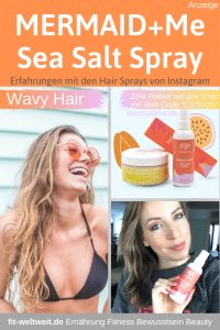 Mermaid and Me Hair Spray Erfahrungen: Wavy Hair SEA SALT Spray Wavy Hair  für Beach Waves (Werbung). Das  Mermaid Waves SEA SALT SPRAY für Wavy Hair (alle Mermaid+Me Hair Sprays). Nutze den Code "CATHI25" und du bekommst 25% Rabatt auf den gesamten Shop, alle Sets und alle Produkte.