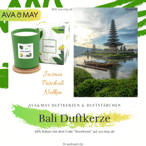 Bali Indonesia AVA & MAY Duftkerze Erfahrung – Kerze mit dem Duft nach Jasmin, Patchuli und Nelken