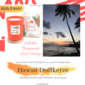 Hawaii AVA & MAY Duftkerze Erfahrung – Honolulu Kerze mit dem Duft nach Bergamotte, Hibiskus und süße Orange
