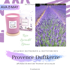 Die Provence France #Duftkerze riecht bezaubernd natürlich nach den frischen Duftnoten #Lavendel, #Rose und #Zitrone. Der Duft nach der blumigen Provence und der malerischen Region Frankreichs. // Eigenschaften: 100% Soja-Wachs, 40 Stunden Brenndauer, Echtholzdeckel - auch perfekt als Untersetzer geeignet #Duftkerzen #Wohnzimmer #cozy #einrichtung #badezimmer #wohnung #wohnen #deko #dekoration #reisen Ava & May Shop mit dem Code "fitweltweit" 30% Rabatt (Werbung)