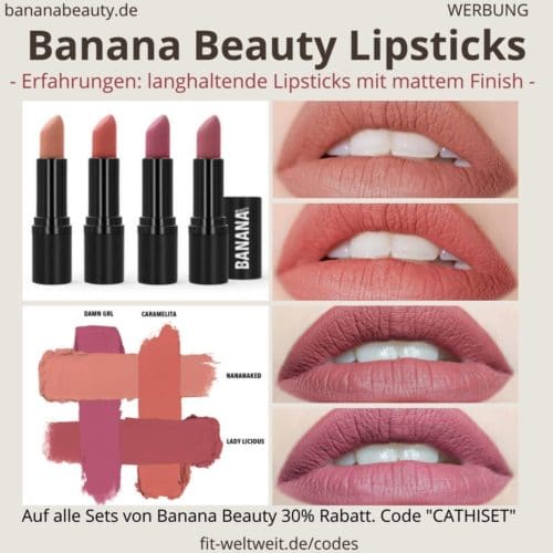 Banana Beauty Lipsticks Erfahrungen langhaltende Lipsticks mattem Finish
