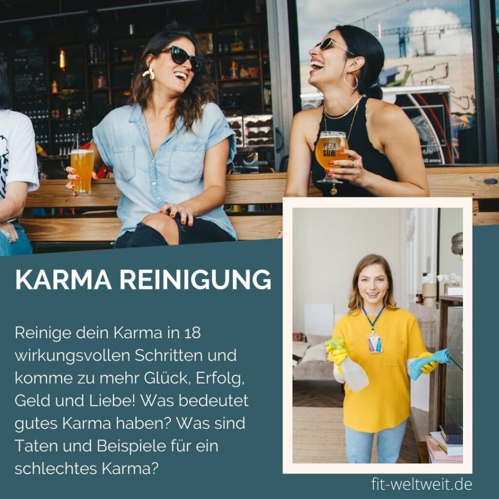 Zwei Frauen lachen zusammen – Karma Reinigung für mehr Glück, Energie und positives Mindset. KARMA REINIGUNG Sein Karma selbst heilen Beispiele: KARMA REINIGUNG - Reinige dein Karma in 18 wirkungsvollen Schritten zu mehr Glück, Erfolg, Geld und Liebe! Was bedeutet gutes Karma-Konto und ein gutes Karma haben? Was sind Taten für ein schlechtes Karma und Beispiele. Wir gehen jetzt auf alle Fragen zum Thema Karma und Karma Reinigung ein.