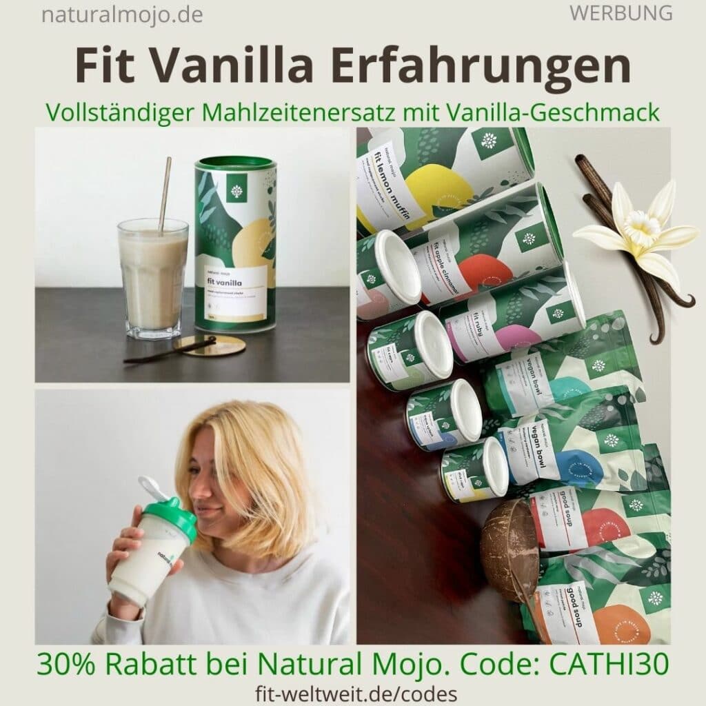 FIT Vanilla NATURAL MOJO Erfahrung Fit Shake Abnehmen Mahlzeitenersatz Vanillegeschmack. Fit Vanilla Shake Natural Mojo Erfahrungen Mahlzeitenersatz Vanille