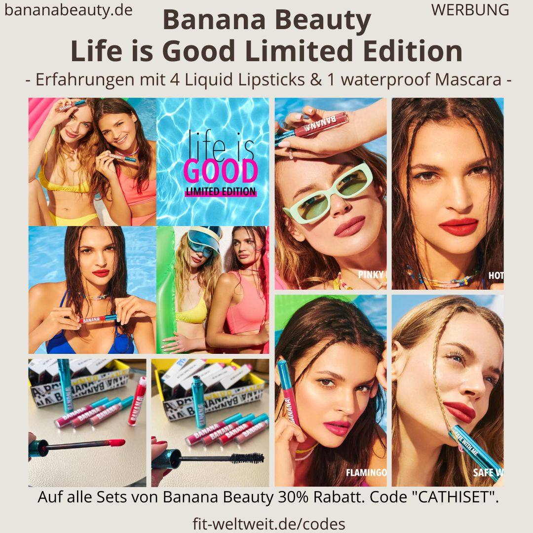 Banana Beauty LIFE IS GOOD Set Limited Edition Erfahrungen waterproof Mascara Liquid Lipsticks