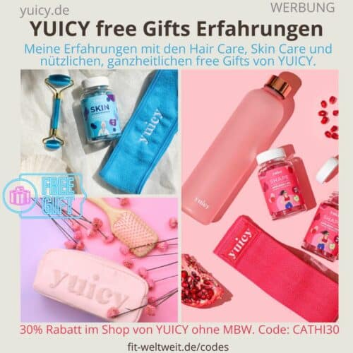 YUICY free Gifts Geschenke Erfahrungen Rabattgutschein Bürste Jaderoller Tasche