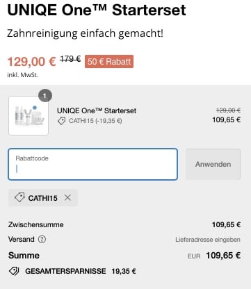 70€ Starterset Rabatt UNIQE Zahnbürste 70€ Starterset Rabatt UNIQE Zahnbürste