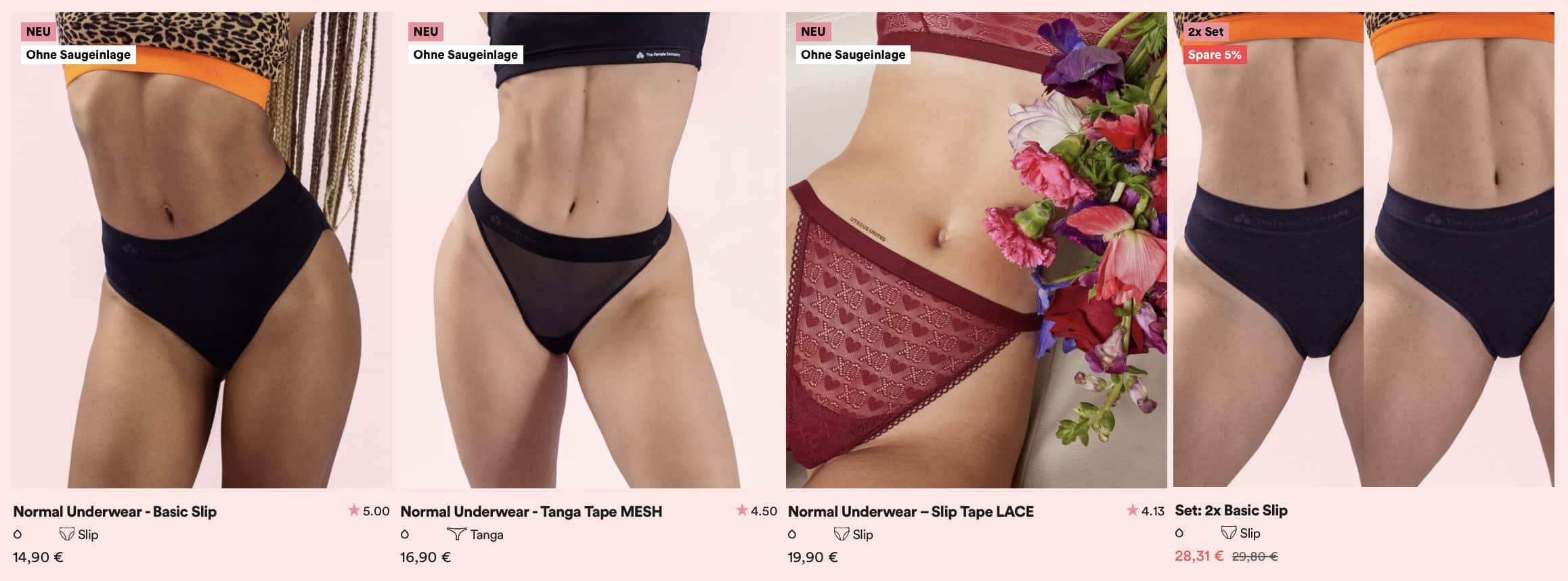 Modelle der normalen Unterwäsche von The female Company im Test und Erfahrungen