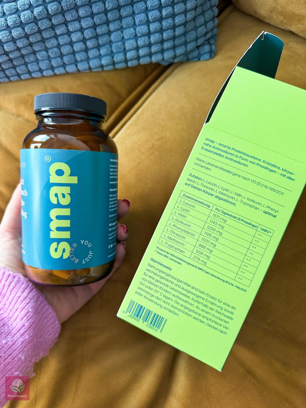 everydays smap Inhaltsstoffe – L-Leucin 1571mg, L-Lysin, L-Valin, alle 8 essentiellen Aminosäuren pro Tagesdosis
